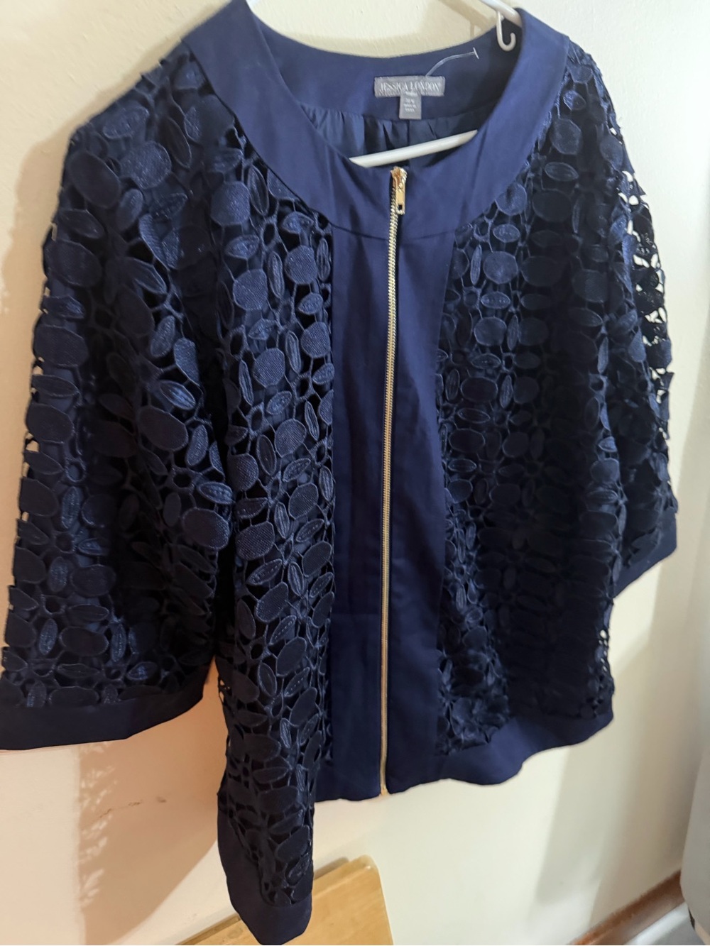NWOT Jessica London Navy Lace Zip-Front Jacket